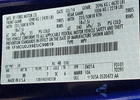 2014 Ford Escape Titanium from USA, damaged, VIN 1FMCU0JX9EUC99819